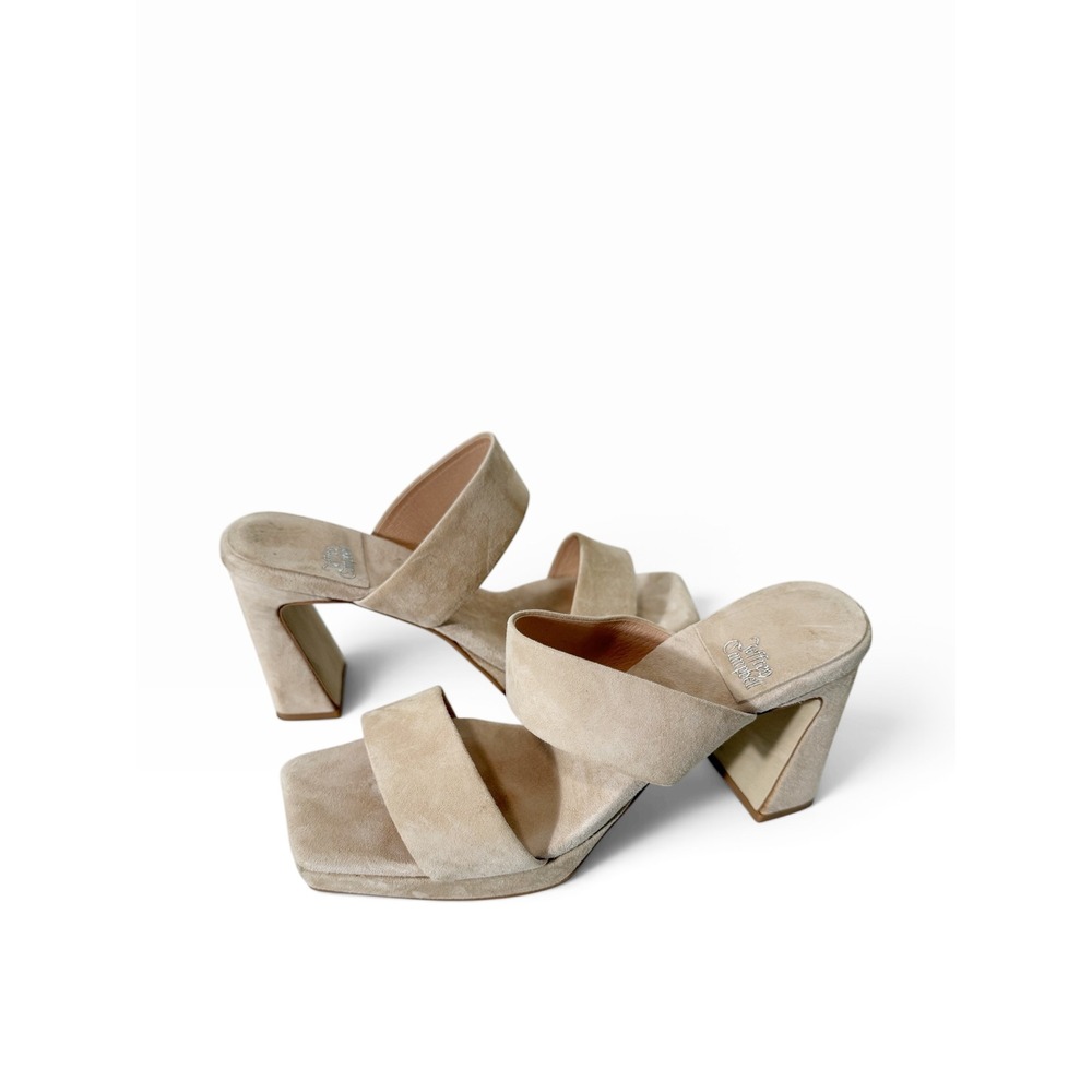 Jeffrey Campbell Danity Beige Suede Double Strap Platform Slide Sandals Size 5.5